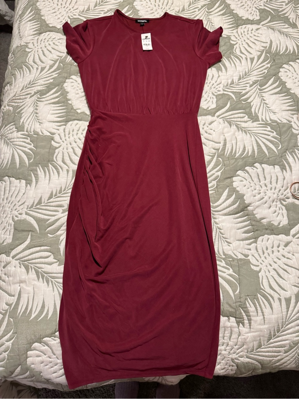 NWT Express Sueded Short Sleeve Ruched Midi Dress XS